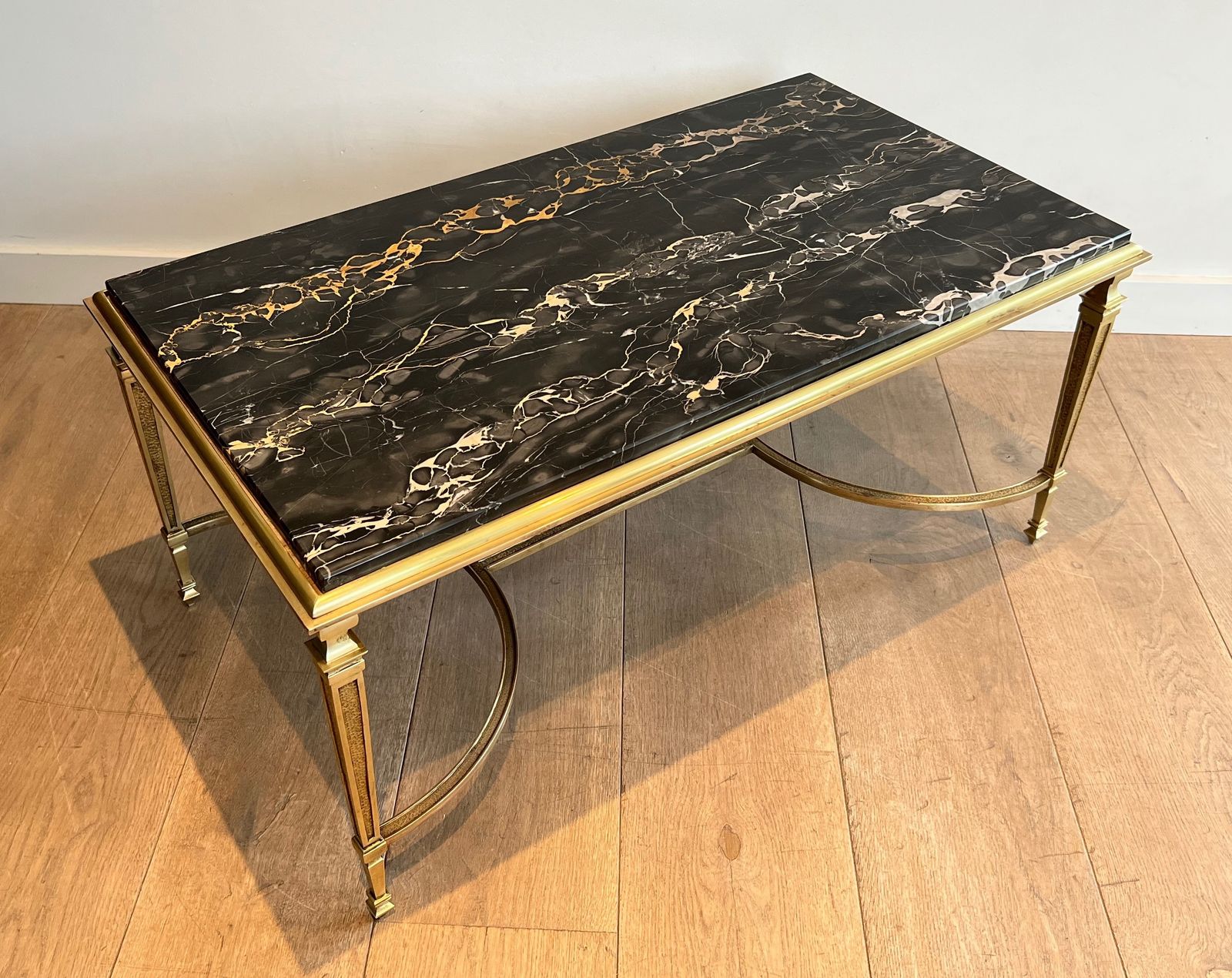 Bronze Coffee Table And Black Portor Marble Top In The Style Of Maison Jansen photo furniture