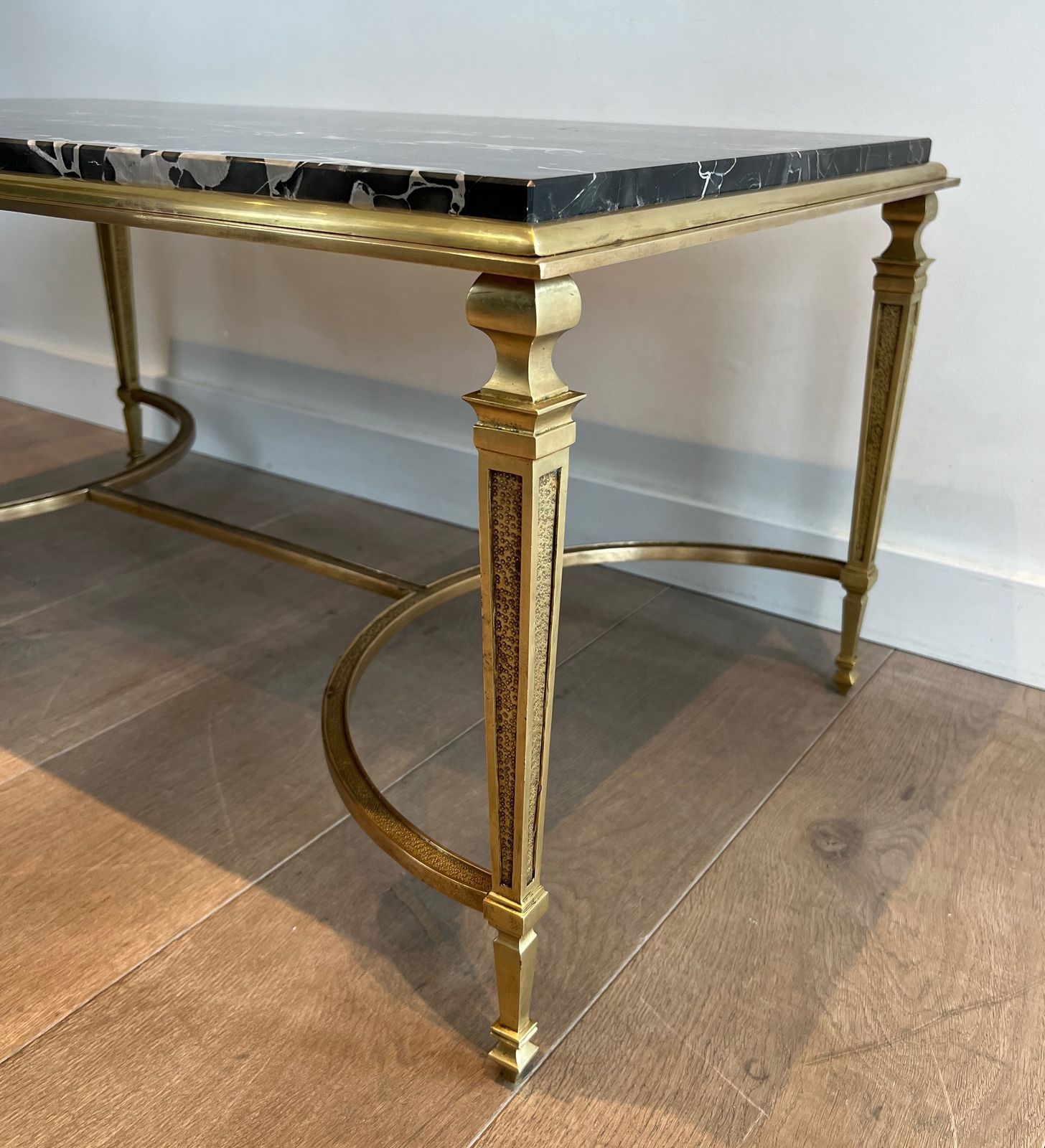 Bronze Coffee Table And Black Portor Marble Top In The Style Of Maison Jansen photo vintage