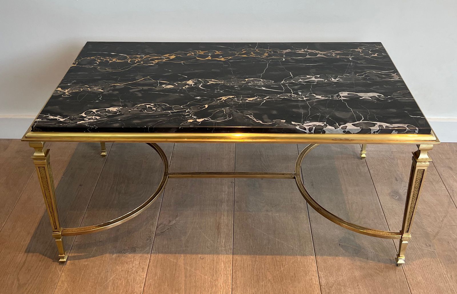 2950.0 Bronze Coffee Table And Black Portor Marble Top In The Style Of Maison Jansen photo