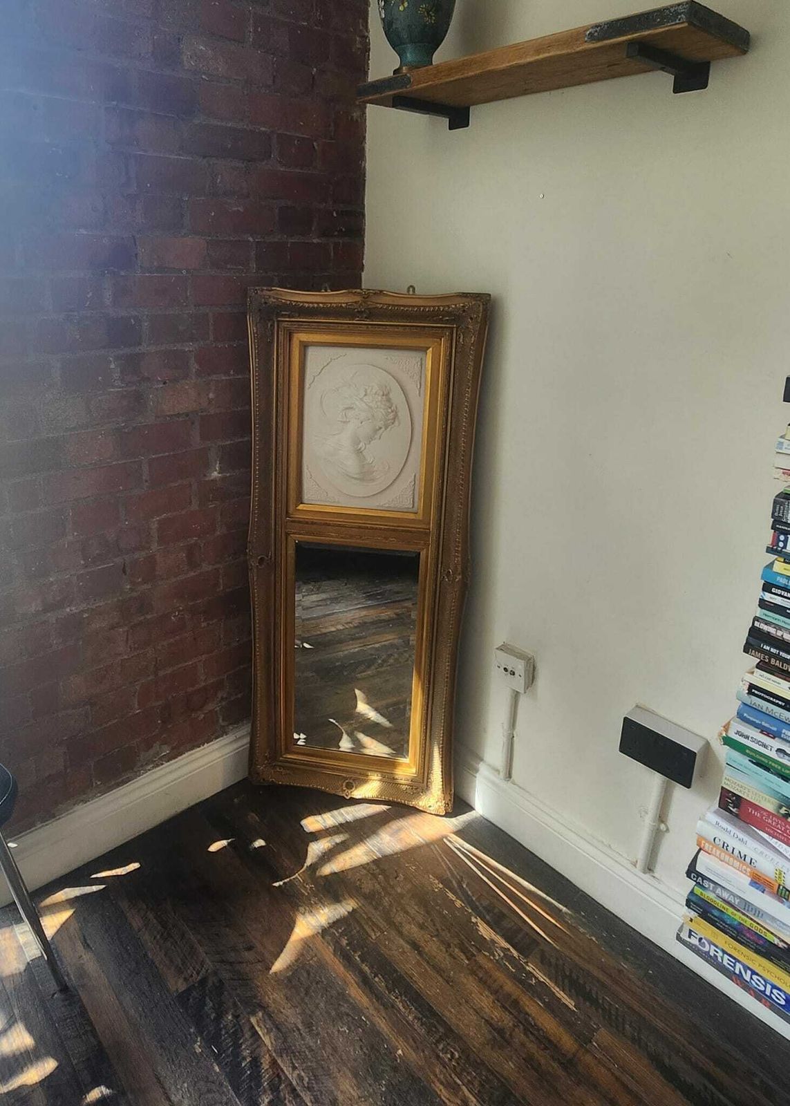 Mantel Mirror, Timeless Elegance: Stunning 19th Century Style Gilt Framed With Stone Relief Of Young Woman photo for sale