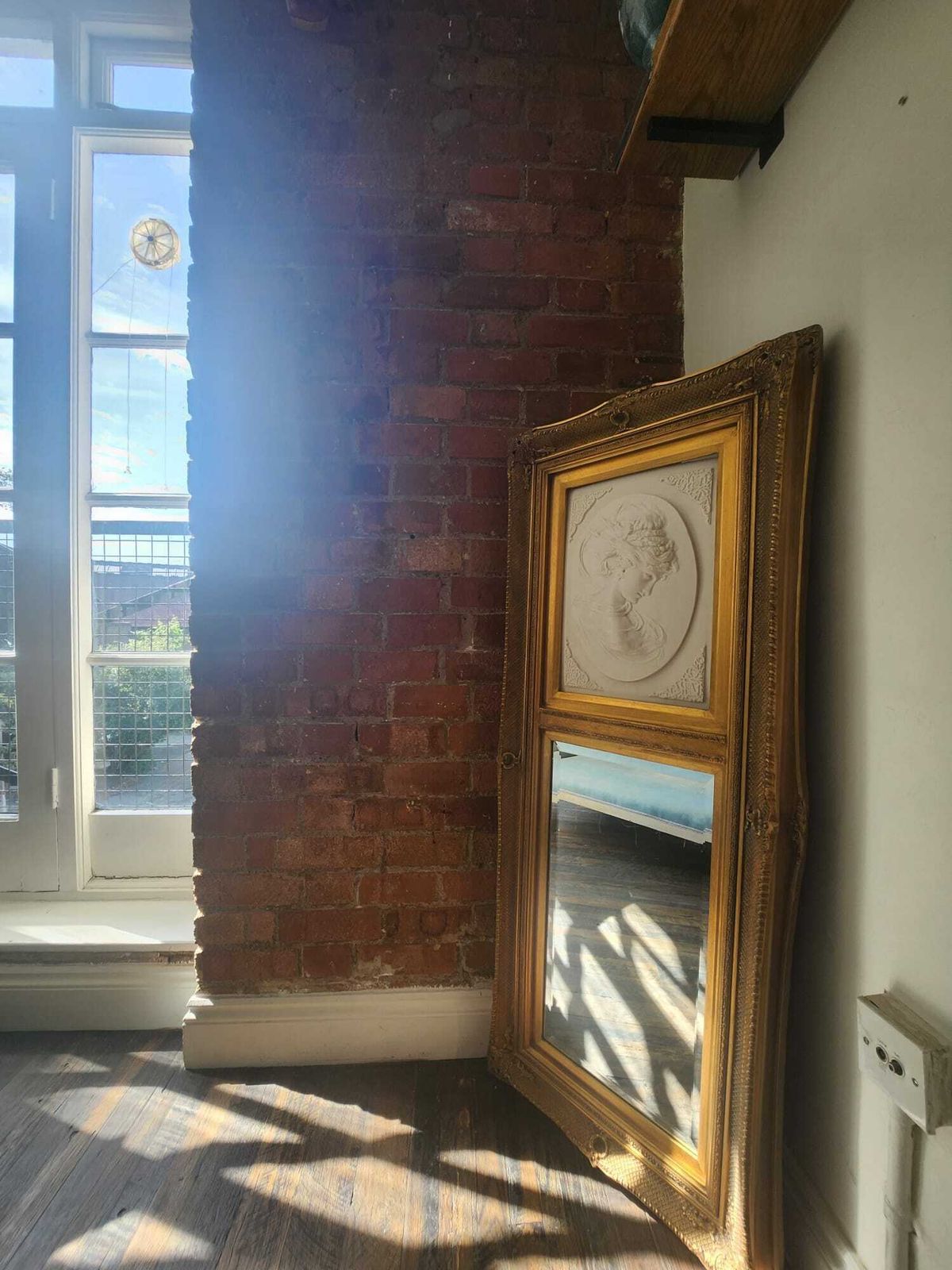 Home Decor Mantel Mirror, Timeless Elegance: Stunning 19th Century Style Gilt Framed With Stone Relief Of Young Woman photo