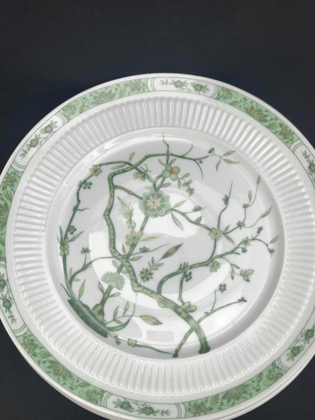 Porselein Limoges Set 6 Raynaud & Co Fleur De Jade Groene Witte Dinerborden Groene Witte Bladeren Franse Vintage Luxe Cadeau photo buy