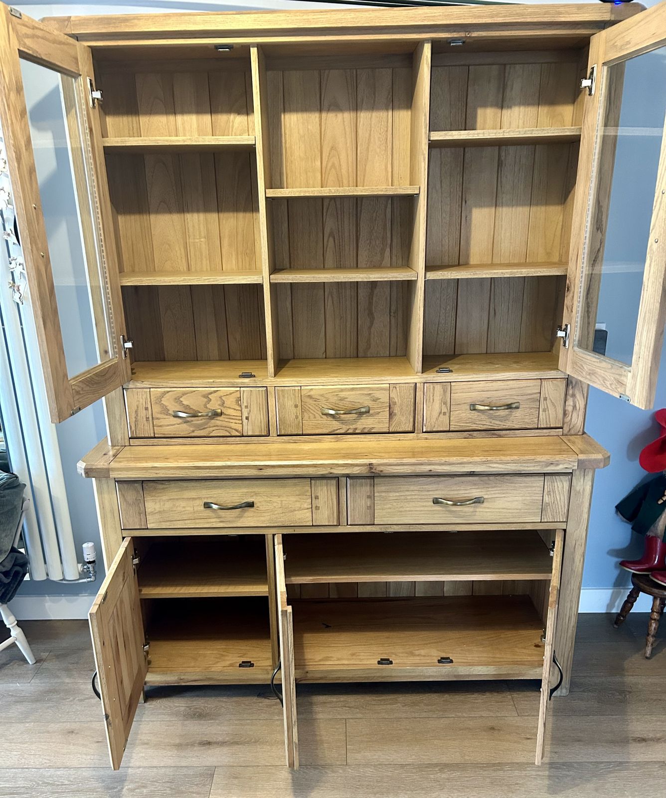Furniture Oak Dresser With Glass And Wooden Doors photo furniture