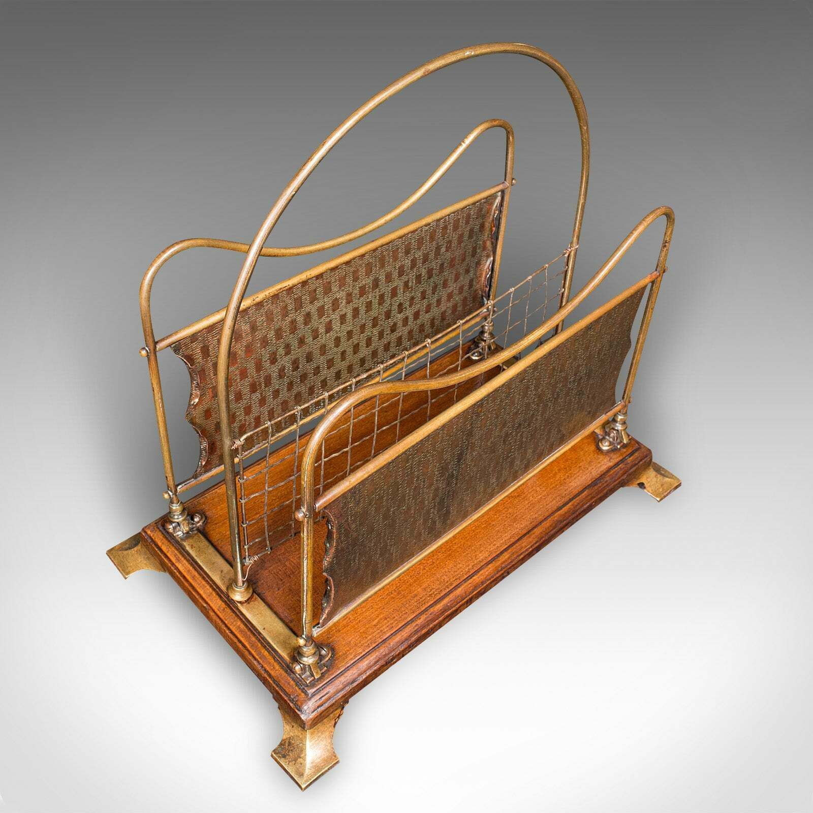 photo furniture Antique Newspaper Rack, French, Brass, Copper, Walnut, Magazine Stand, Victorian