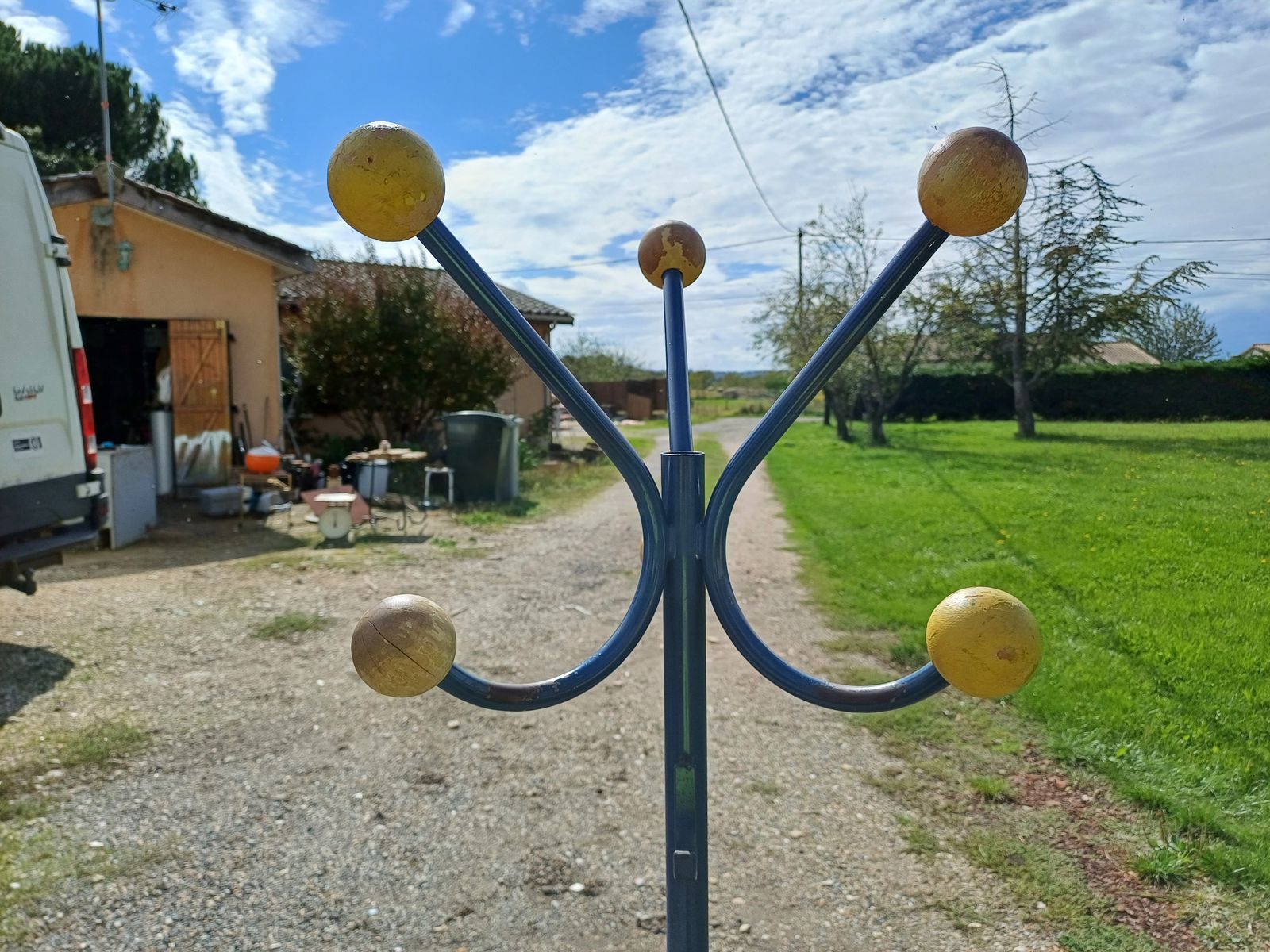 Vintage Coat Rack, Metal And Wooden Balls. photo vintage
