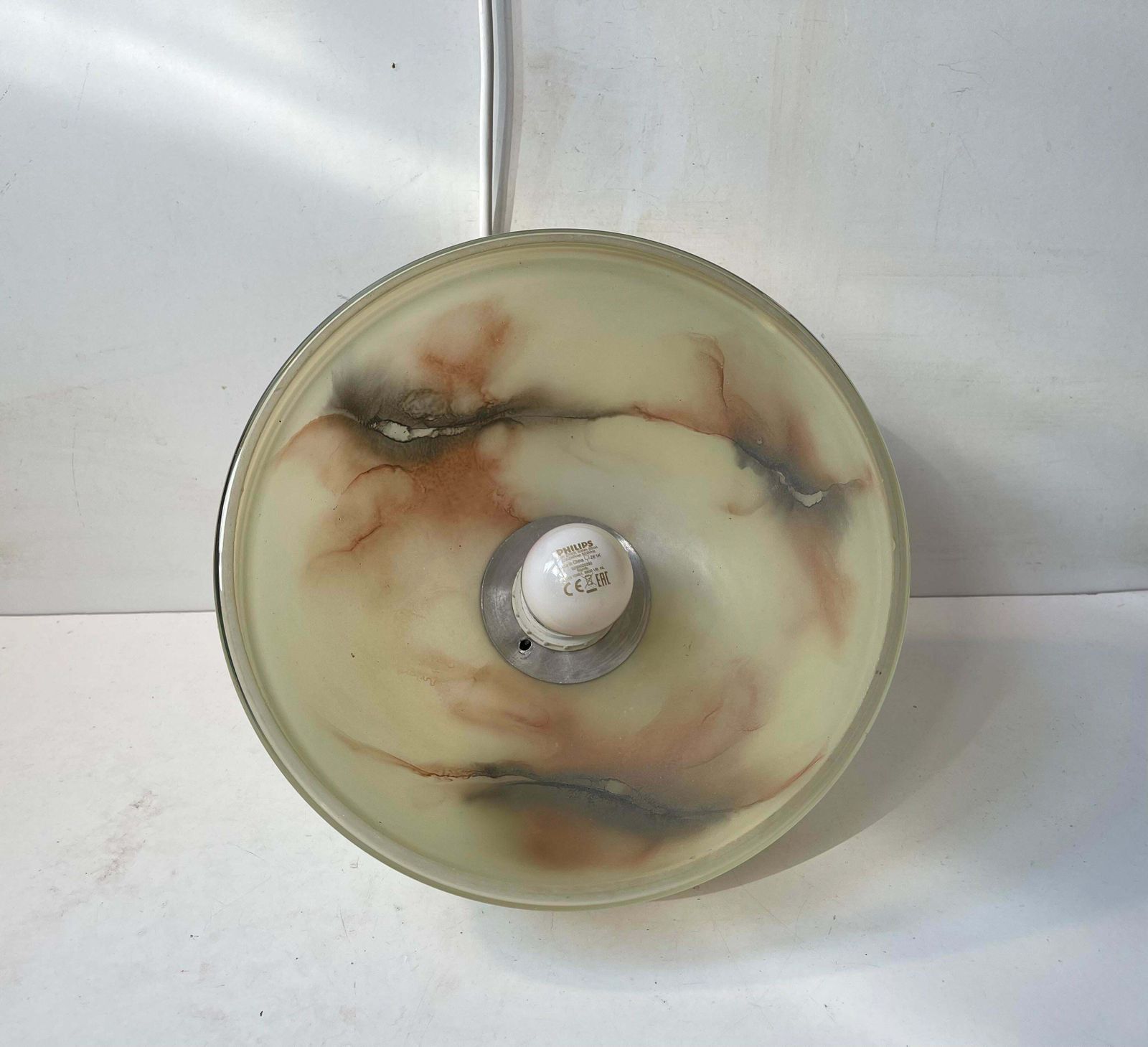 Scandinavian Copper & Marble Glass Pendant Lamp, Bauhaus Style 1940s photo vinterior