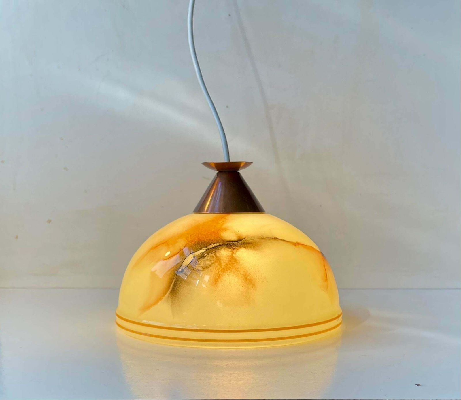 photo furniture Scandinavian Copper & Marble Glass Pendant Lamp, Bauhaus Style 1940s
