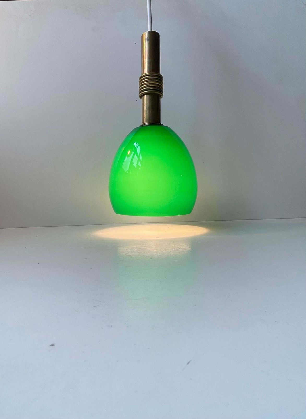 Scandinavian Modern Ceiling Lamp In Cased Green Glass & Brass photo Lighting