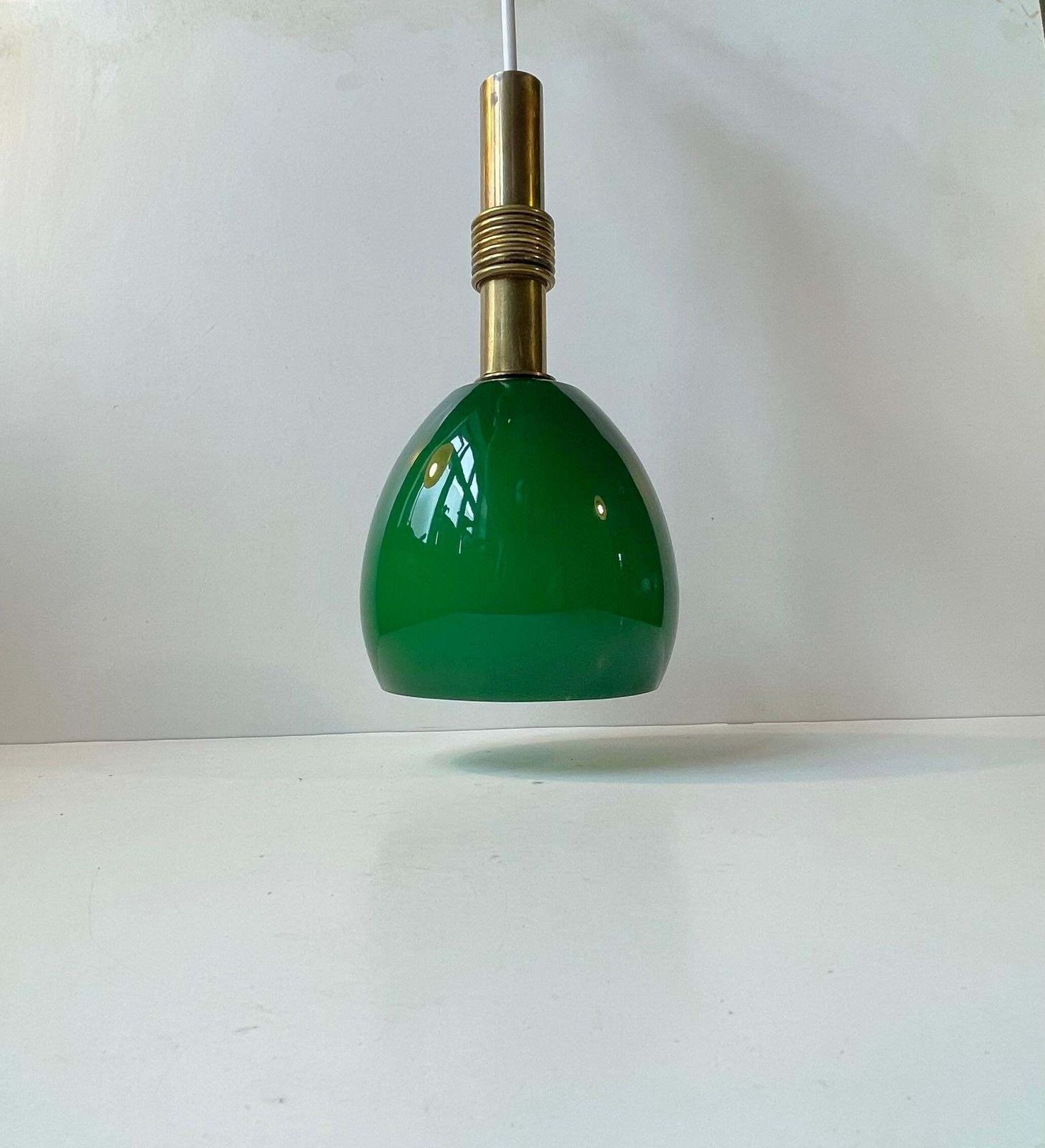 Scandinavian Modern Ceiling Lamp In Cased Green Glass & Brass photo 584.0