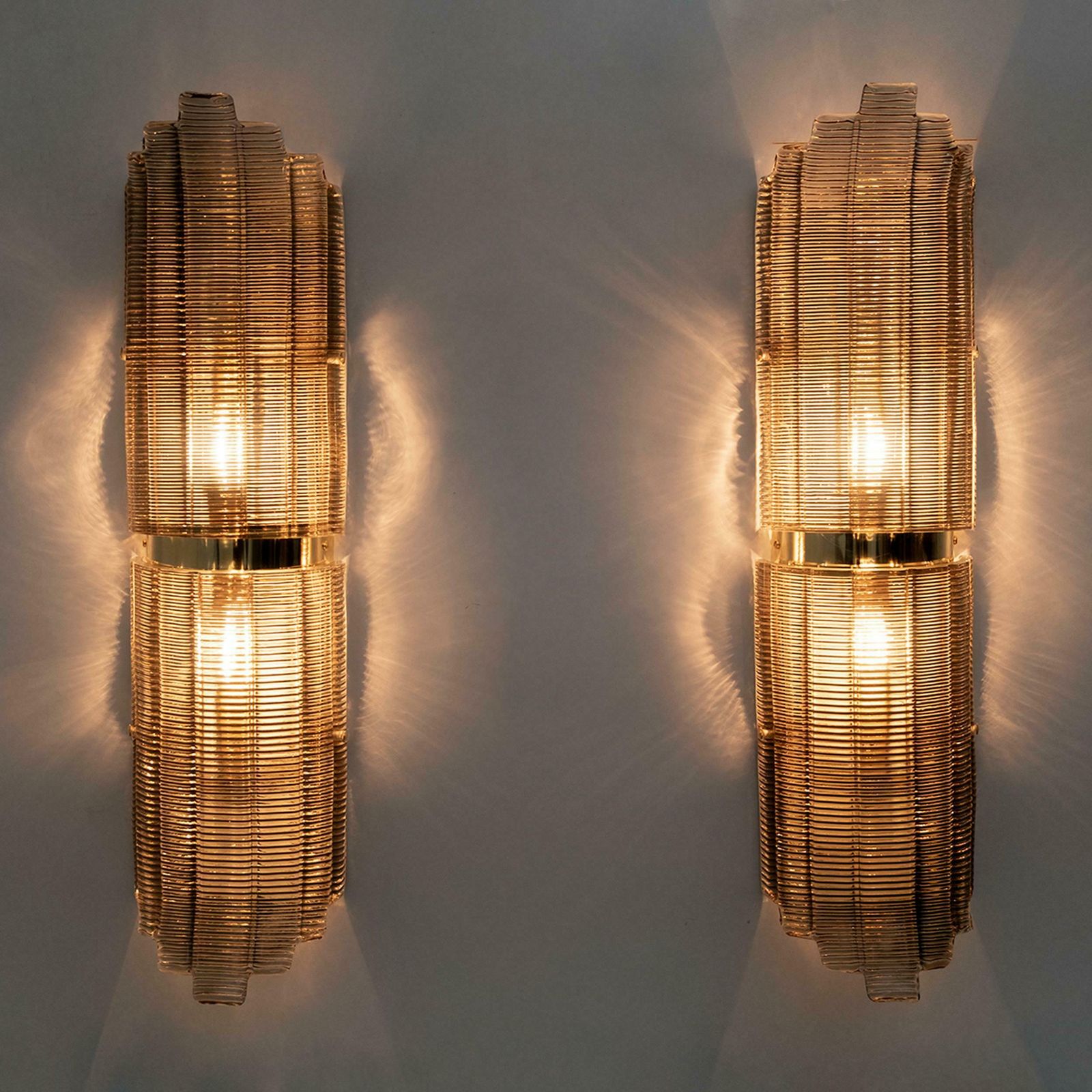 Pair Of Large Art Deco Style Murano Glass Textured Wall Sconces photo for sale