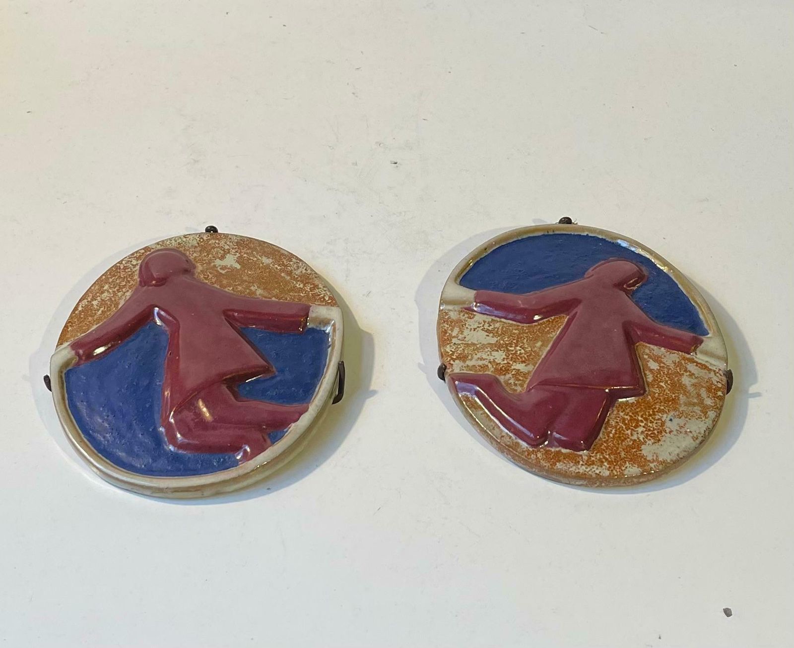 Aksel Hansen Surrealist Dancers   Wall Plaques In Glazed Stoneware, 1960s photo for sale