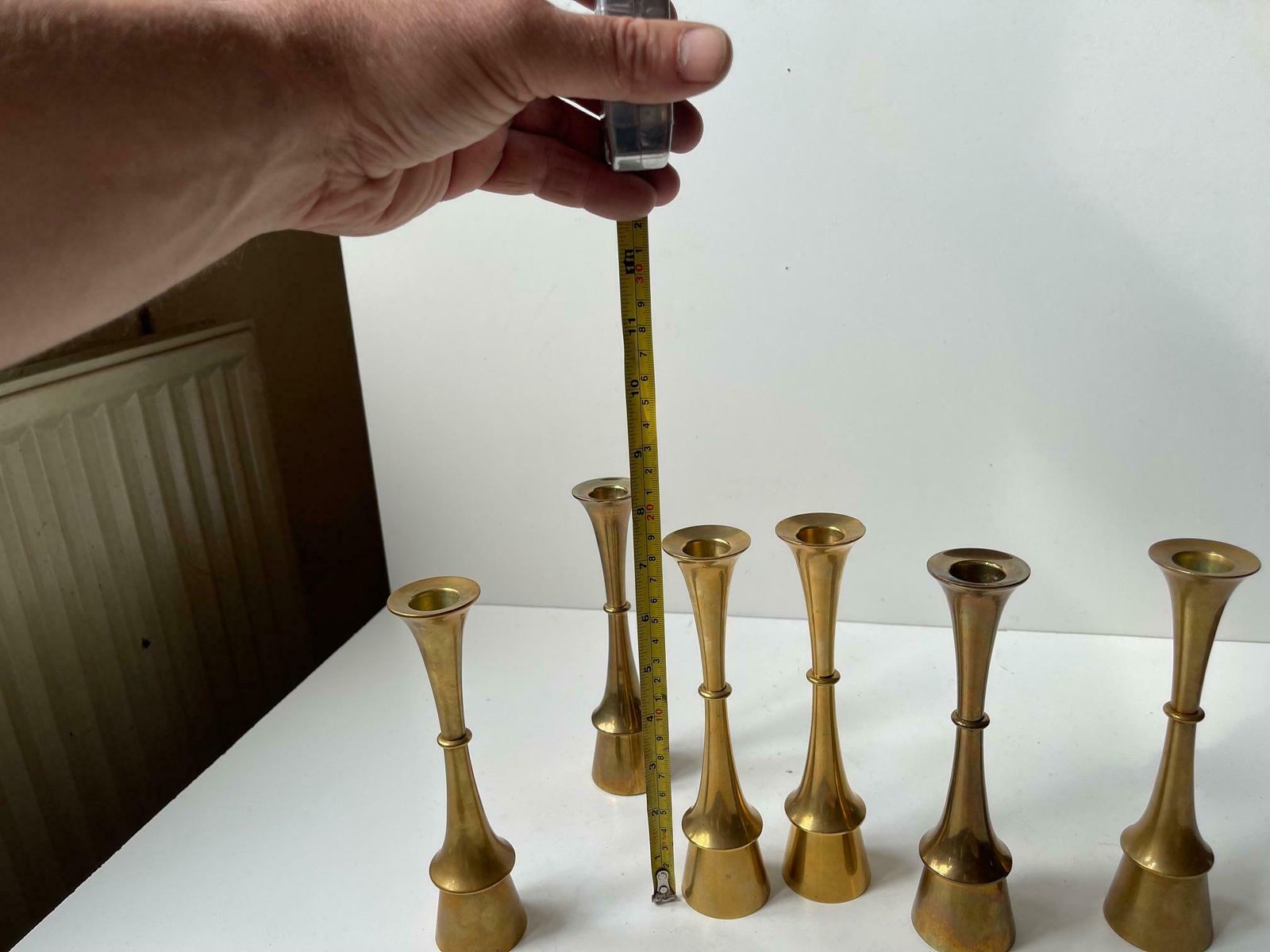 Jens Harald Quistgaard Brass Midcentury Candlesticks, 1960s, Set Of 6 photo vinterior