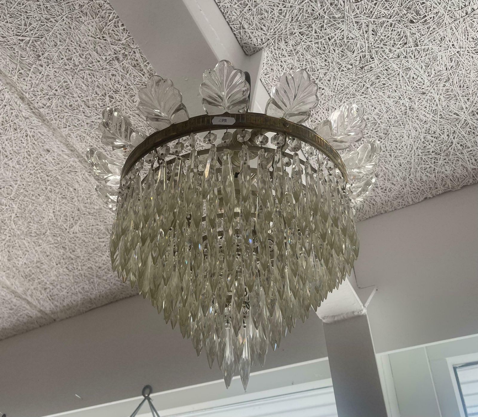 Italian Art Deco Crystal Plafonnier Chandelier With 100 Prisms, 1920s photo Lighting