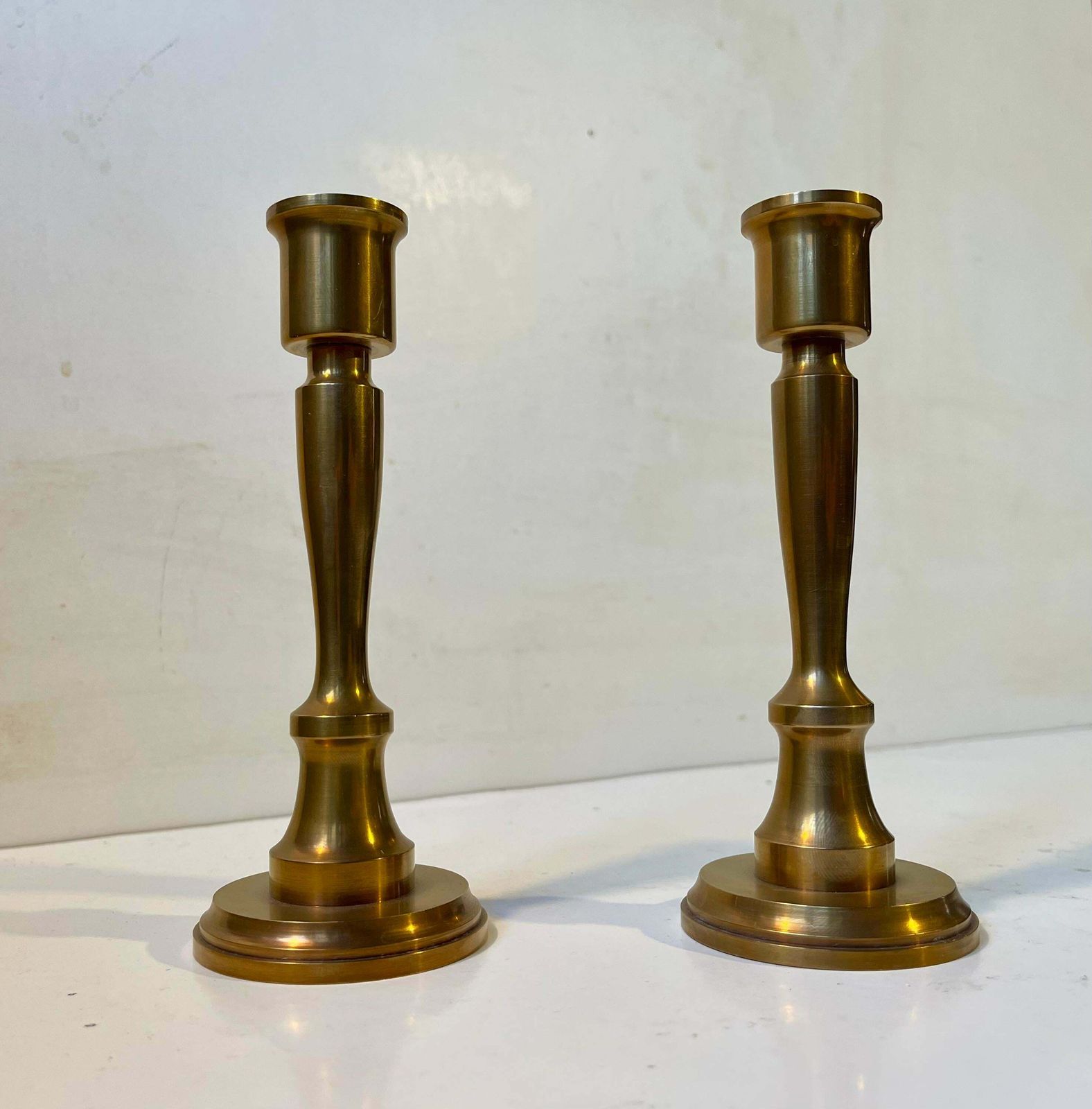 Scandinavian Midcentury Candlesticks In Bronze By Th. P, 1970s photo for sale