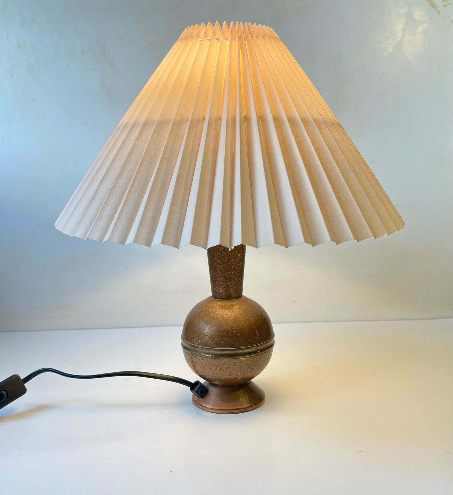 Scandinavian Modern Table Lamp In Patinated Textured Copper, 1950s photo 388.0