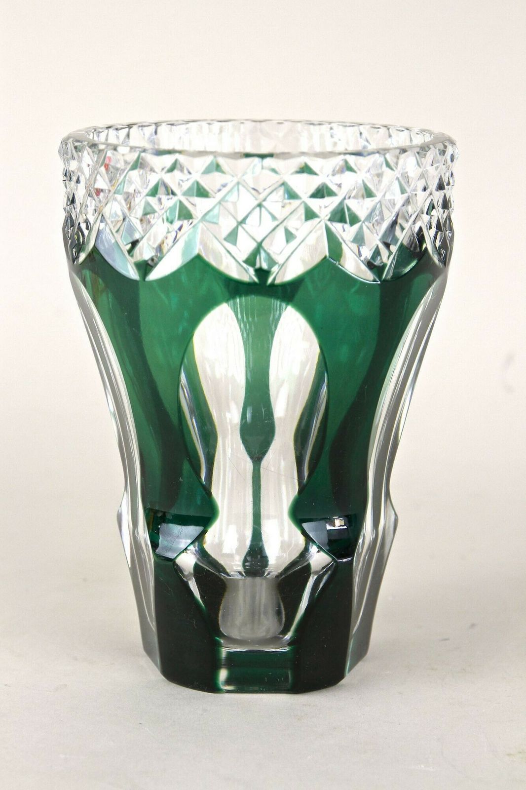 Emerald Green Overlay/ Cut Glass Vase By Val Saint Lambert, Belgium Ca. 1950 photo buy