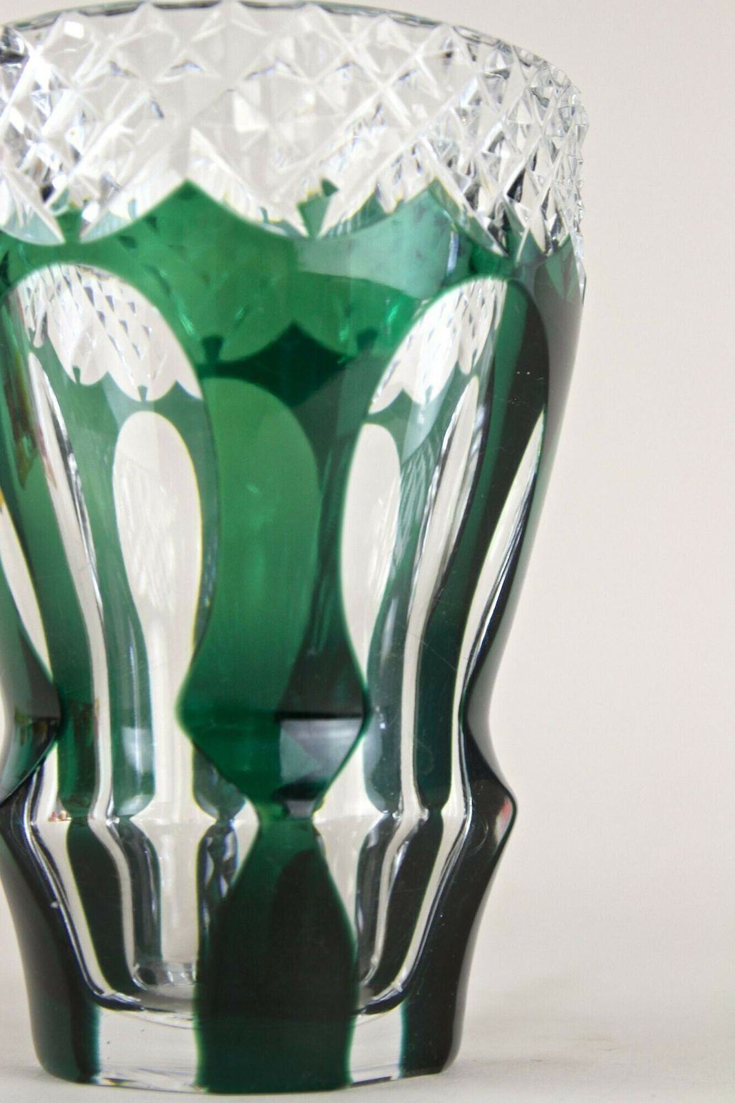 photo buy Emerald Green Overlay/ Cut Glass Vase By Val Saint Lambert, Belgium Ca. 1950