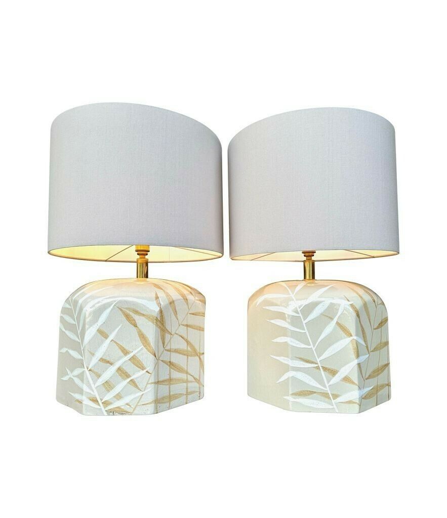 photo for sale A Pair Of Large 1970s Hand Painted Ceramic Lamps By Ugo Zaccagnini For Maison Lancel