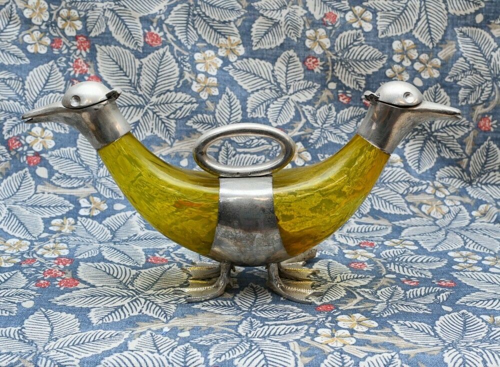 Silver Plate Duck Spirit Holder Jug Decanter photo for sale