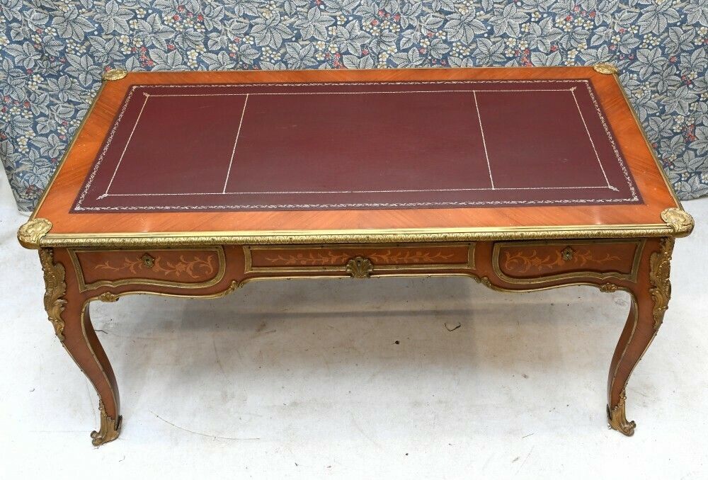 Antique Bureau Plat French Inlay Desk Writing Table photo vintage