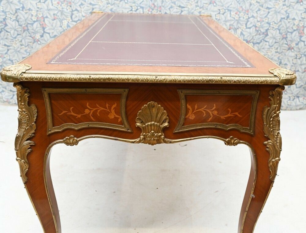 Furniture Antique Bureau Plat French Inlay Desk Writing Table photo