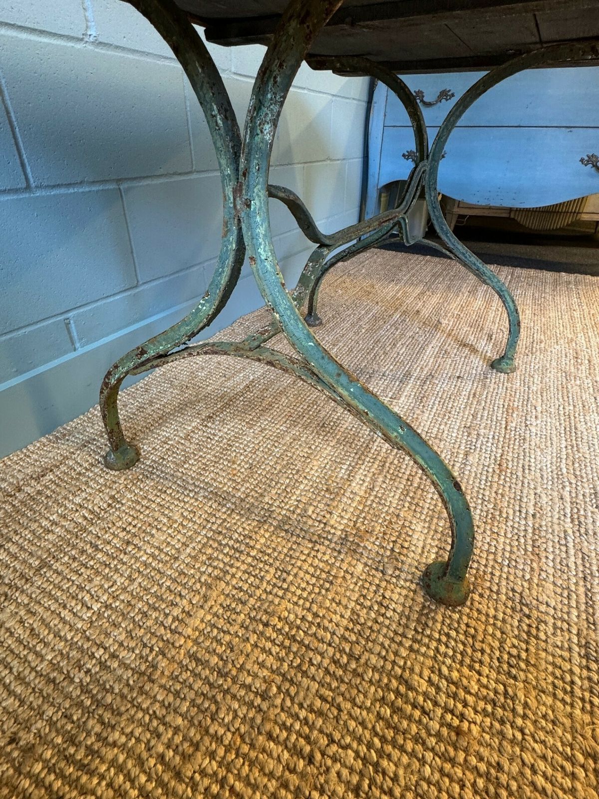 photo furniture A French Zinc Top Industrial Style Garden/Interior Table (Circa 1900 Or Earlier) & Set Of Six Folding French Chairs