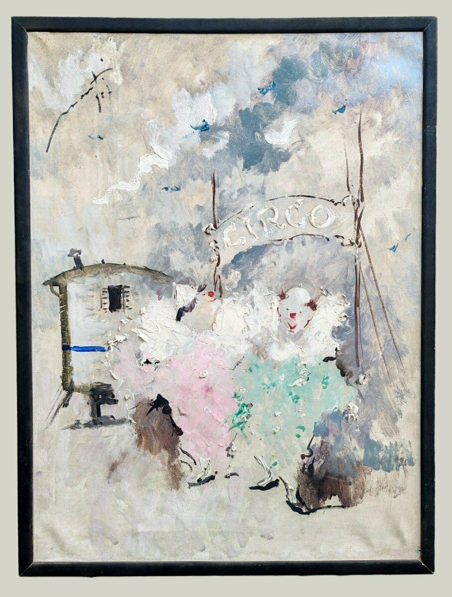Cesarino Monti (1916 - 1979) Circo. Huile sur toile