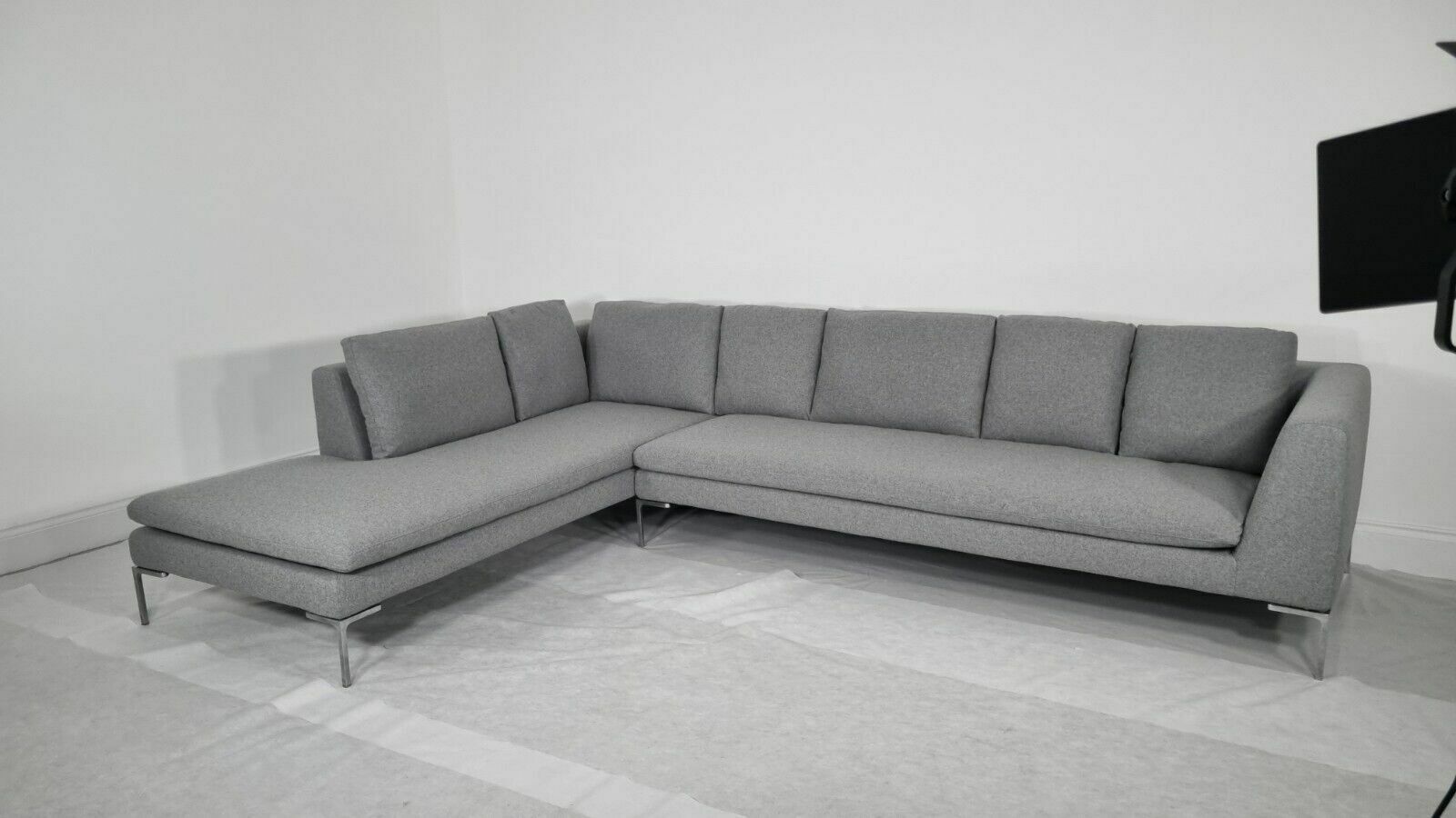 Immaculate Bb Italia Charles L Shape In Luxurious Mid Grey Wool