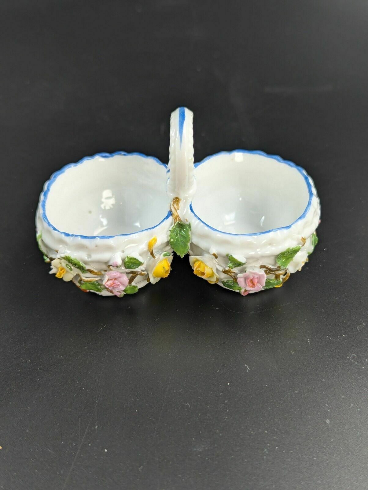 photo for sale Porcelain Encrusted Vase And Salt Cellar By Bohne Söhne Rudolstadt, C. 1880.