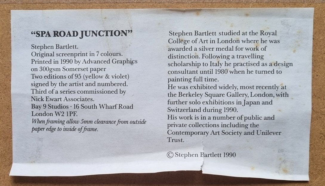 Stephen Bartlett   Spa Road Junction (Framed Screenprint) 20th Century Modern British Art photo Art