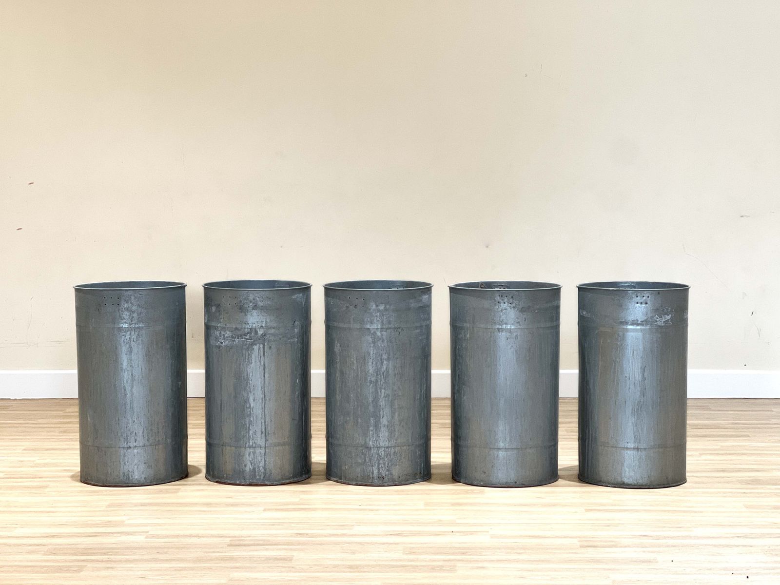 Set Of 5 Plant Pots In Zinc, 1940s photo for sale