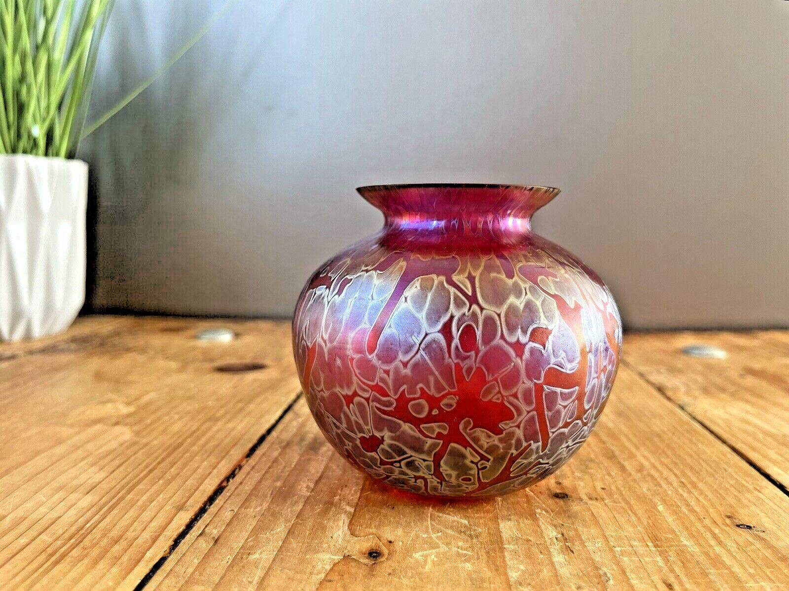 Vintage Iridescent Royal Brierley Studio Glass Globe Ball Vase By Michael Harris photo vintage