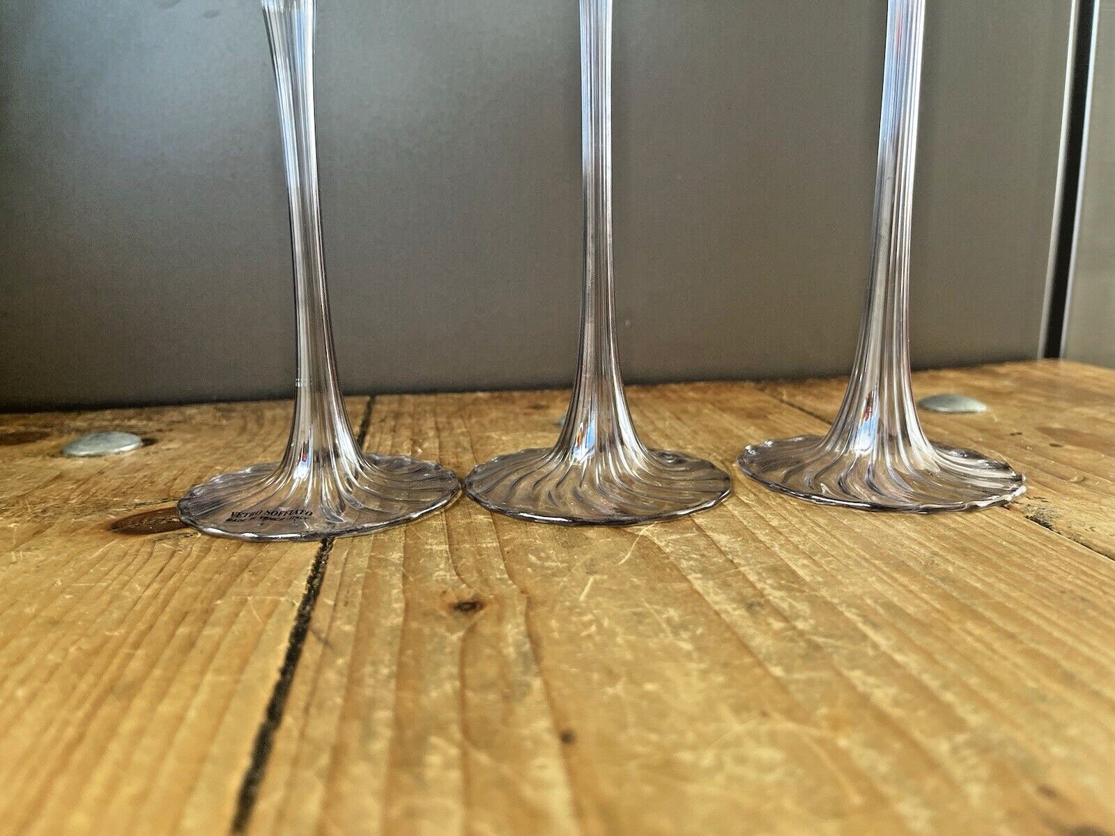 photo buy Rare Graduated Set Of 3 Venetian Renate Gaudini Ribbed Murano Glass Candlestick