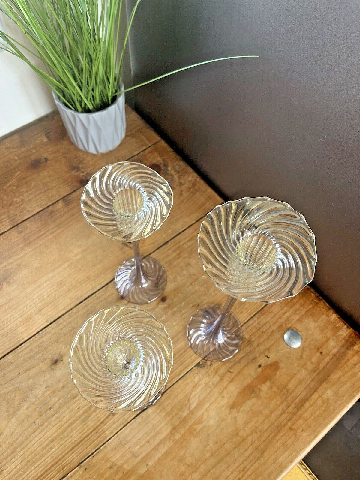 photo vintage Rare Graduated Set Of 3 Venetian Renate Gaudini Ribbed Murano Glass Candlestick