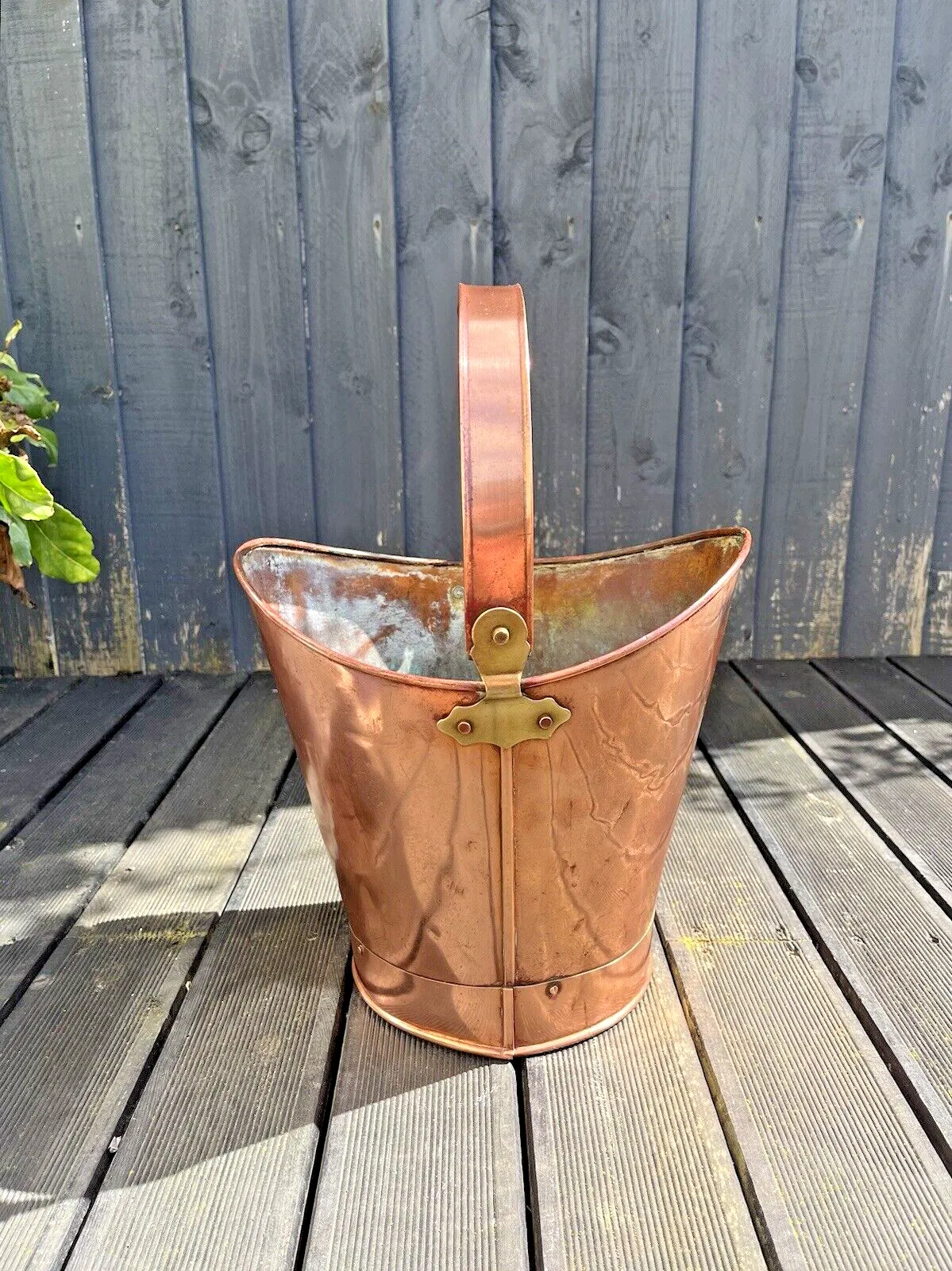 Antique 19th C Copper & Brass Handled Pail Kindling Bucket Flower Plant Pot photo buy