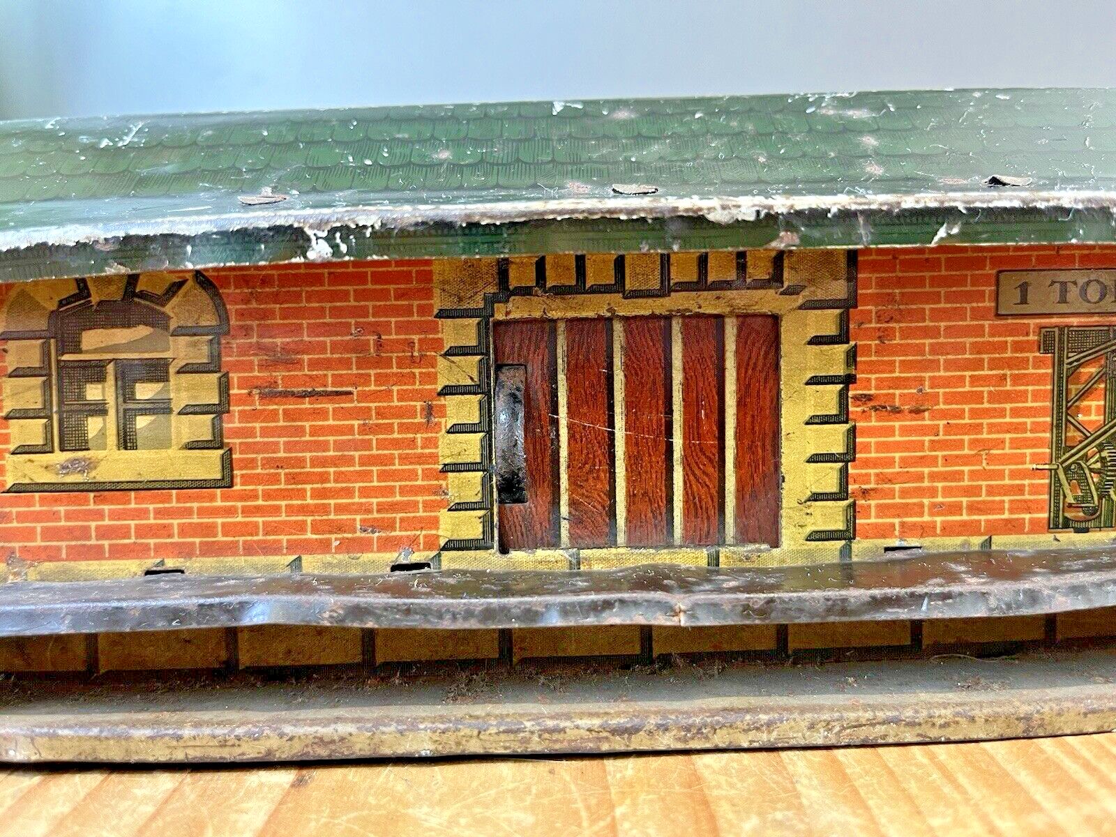 Antique British Brimtoy Brand Tinplate Sliding Door Train Station 30's Tin Toy photo vintage