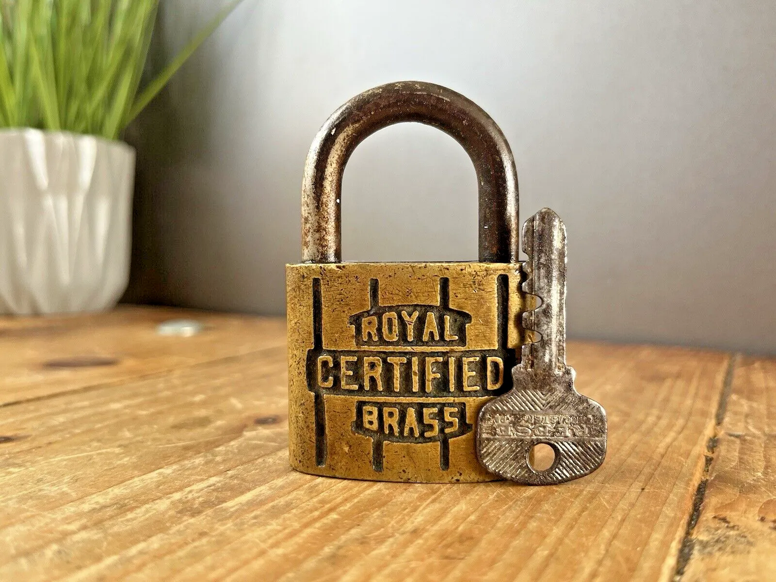 Antique American Royal Certified Reese Brass Padlock & Key Vintage Love Lock USA