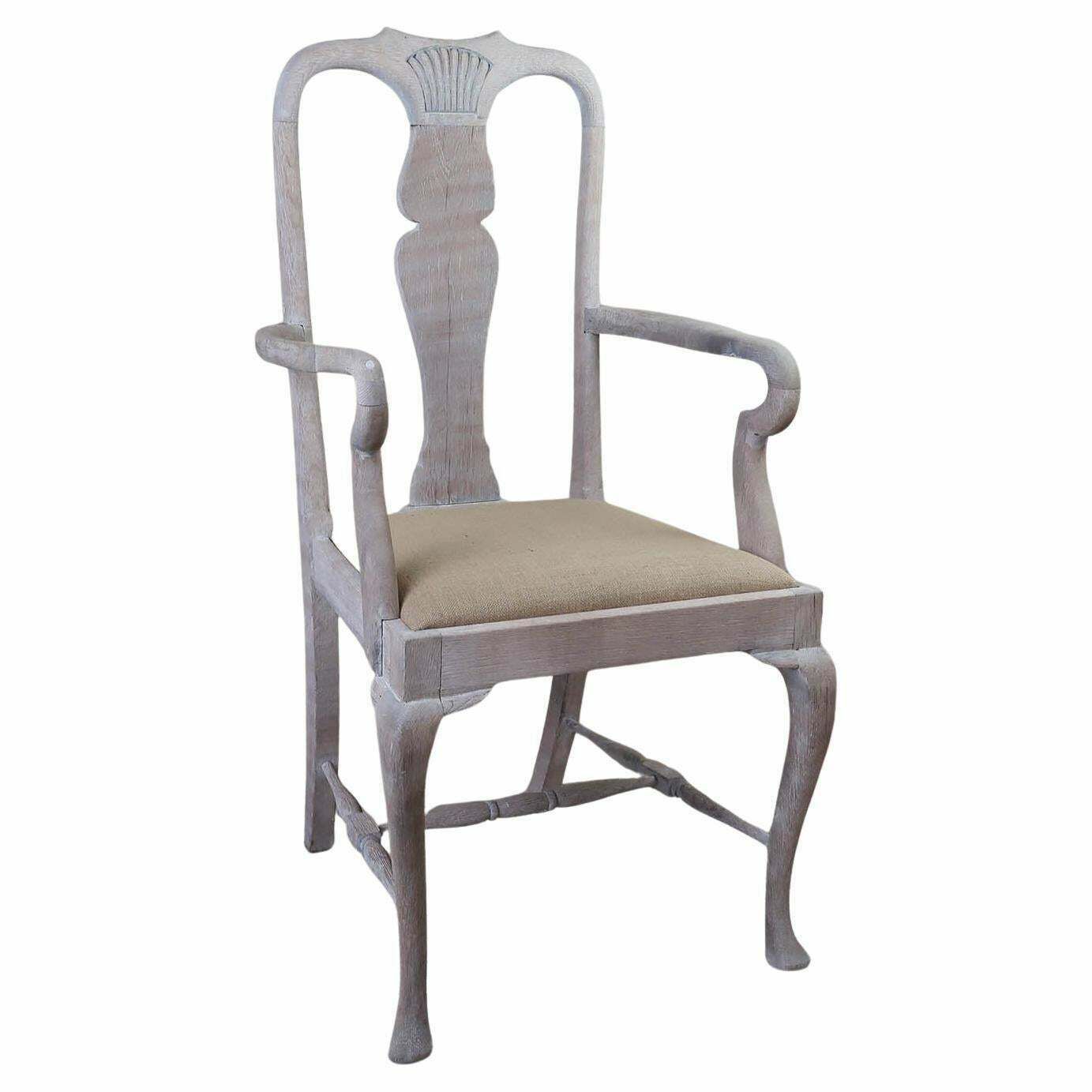 Antique Limed Oak Gustavian Style Urn Back Carver Or Armchair. C.1920