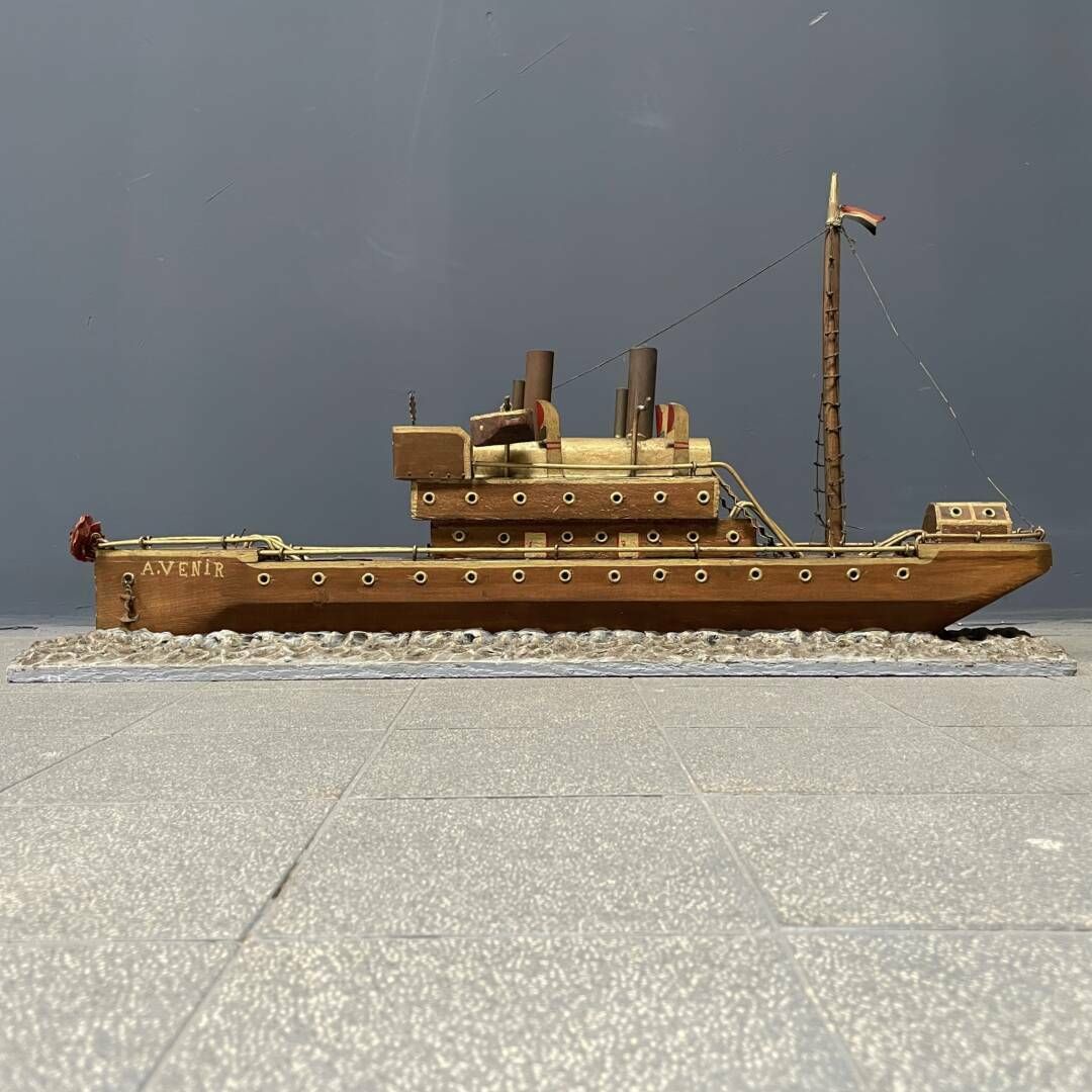 photo furniture Large Old Folk Art Steam Ship, 1920s