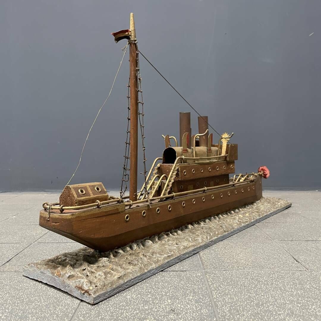 photo vinterior Large Old Folk Art Steam Ship, 1920s
