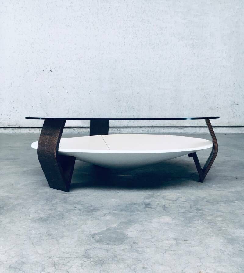 Midcentury Modern Dutch Design Wenge & Smoke Glass Coffee Table, Netherlands 1960's photo furniture