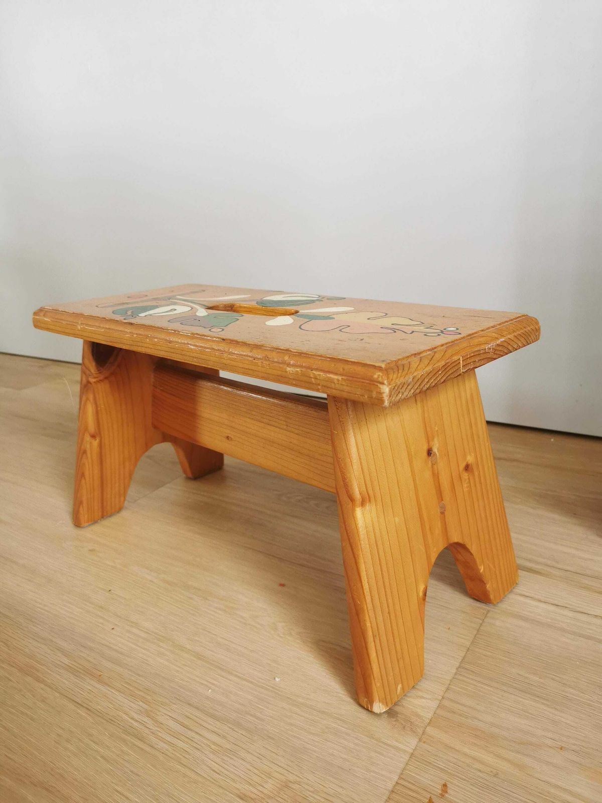 photo furniture Vintage Wooden Footstool / 1980s Yugoslavia / Solid Small One Step Stool Handcrafted And Hand Painted / Folk Art Antique Chair Kitchen
