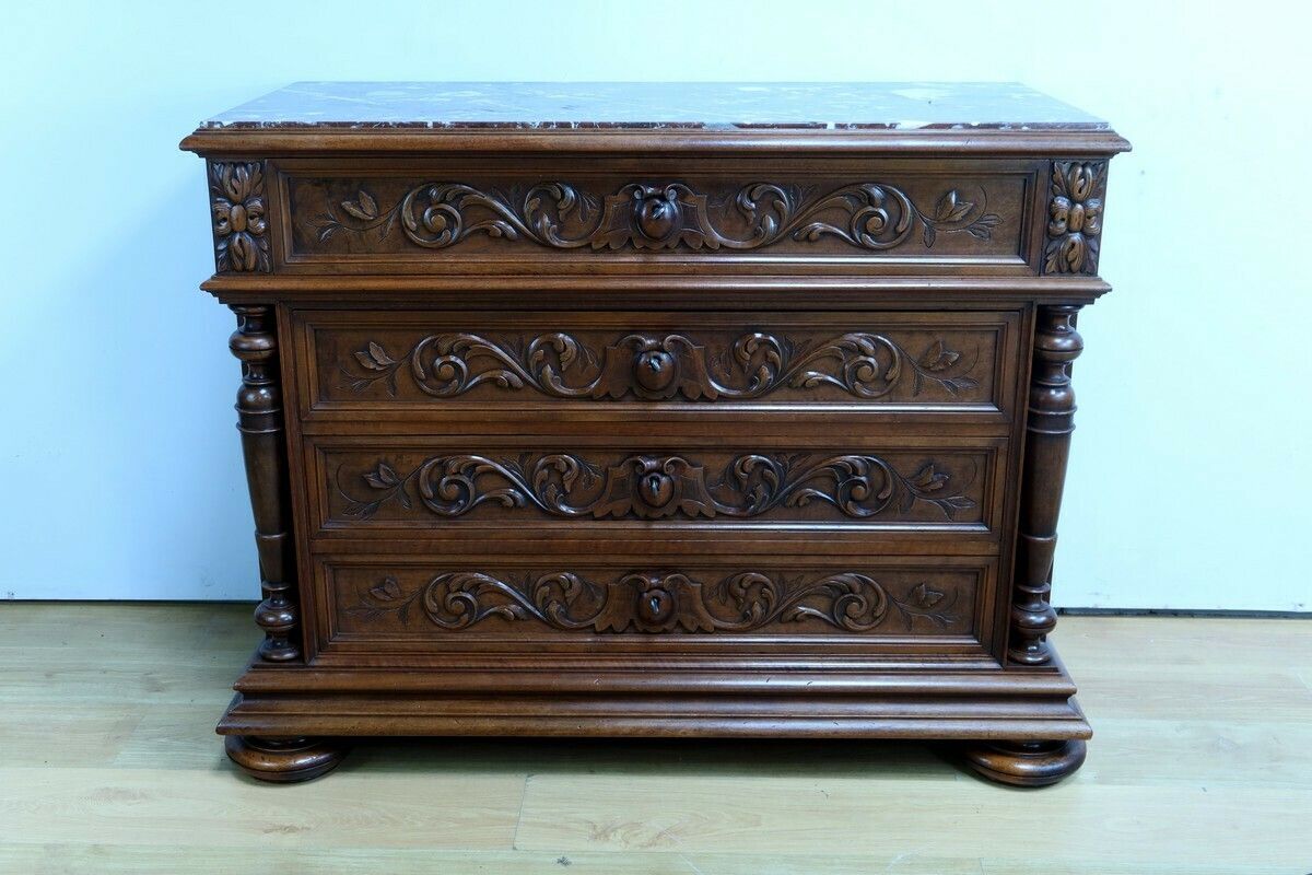 Walnut Chest Of Drawers P. Guinand Leglas, Renaissance Style – 1920