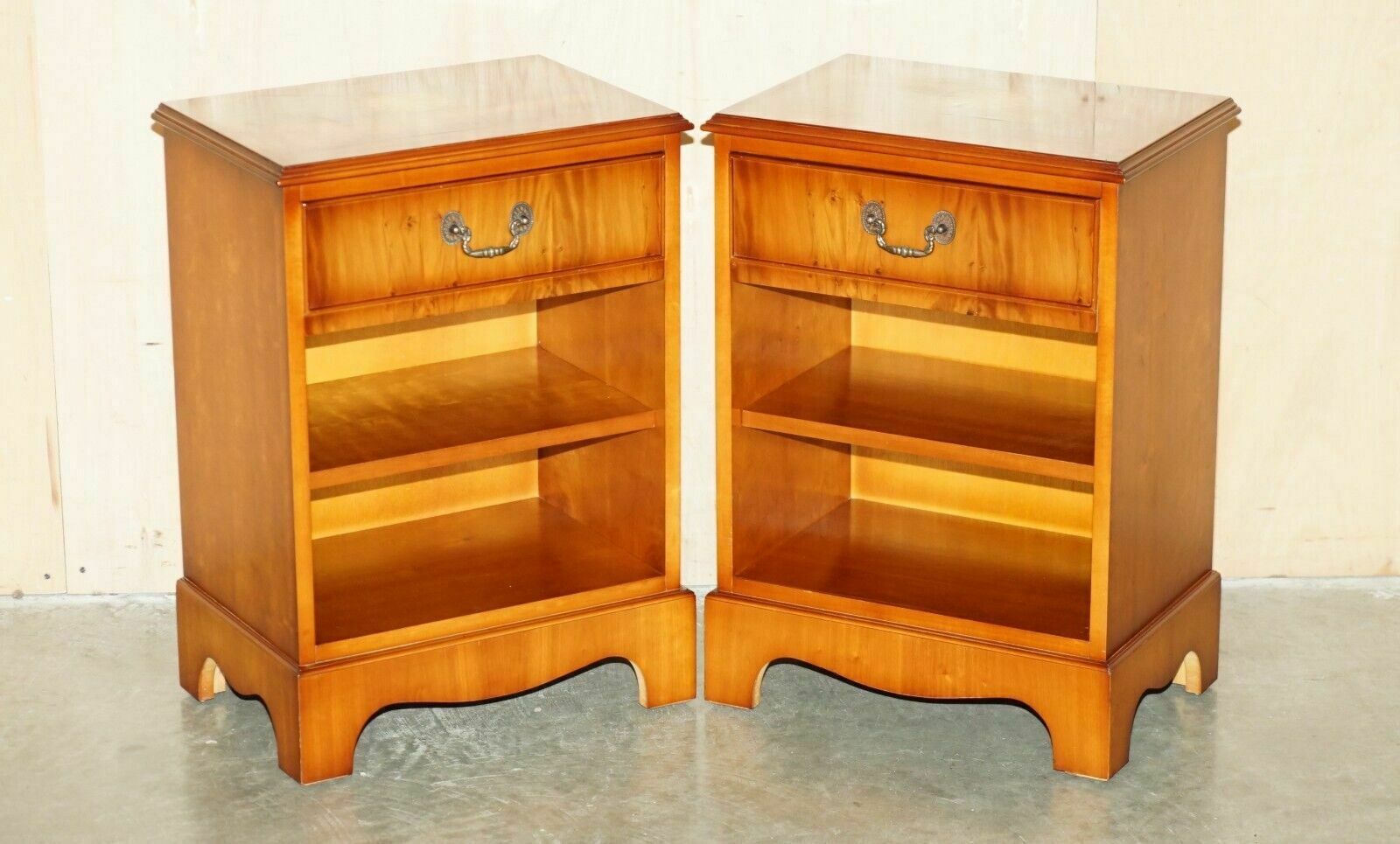 Pair Of Vintage Burr Walnut, Yew Wood Sheraton Revival Lamp Side End Wine Tables photo furniture