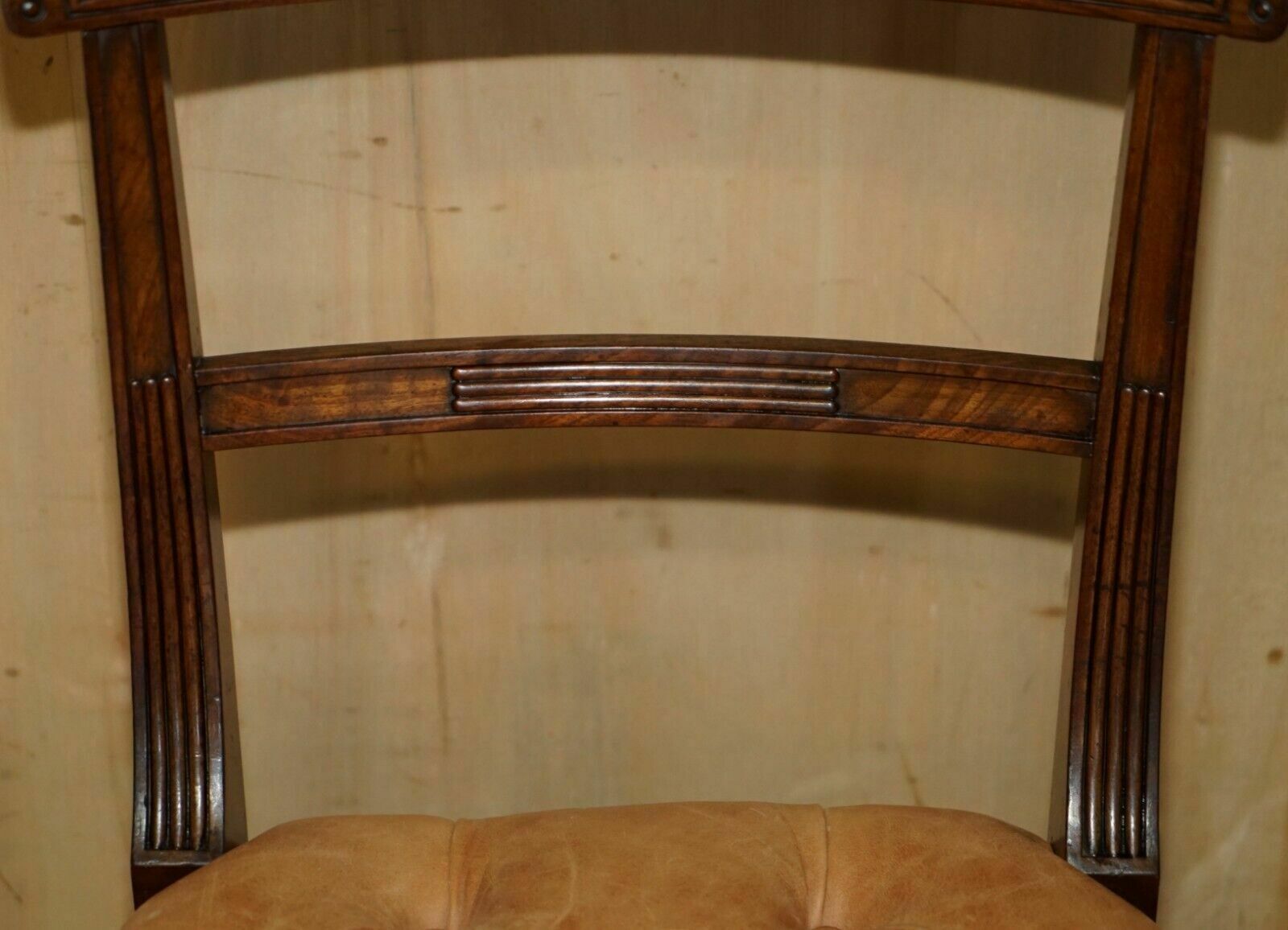 Six Fine Antique Regency 1820 Brown Leather Mahogany Chesterfield Dining Chairs photo buy
