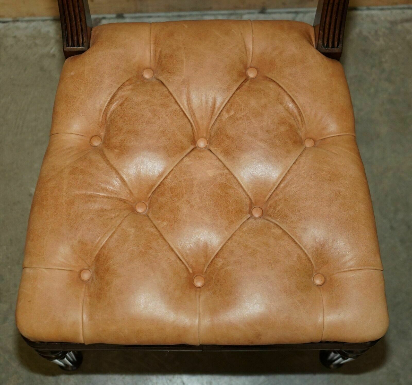 photo furniture Six Fine Antique Regency 1820 Brown Leather Mahogany Chesterfield Dining Chairs