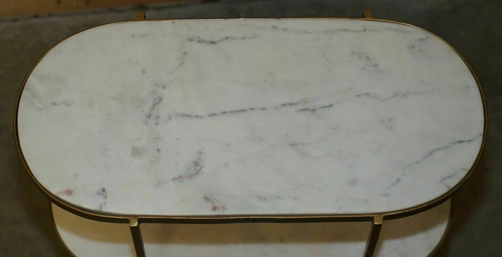 photo vinterior Pair Of Vintage Italian Carrara Marble Three Tiered Side Table Sized Etageres