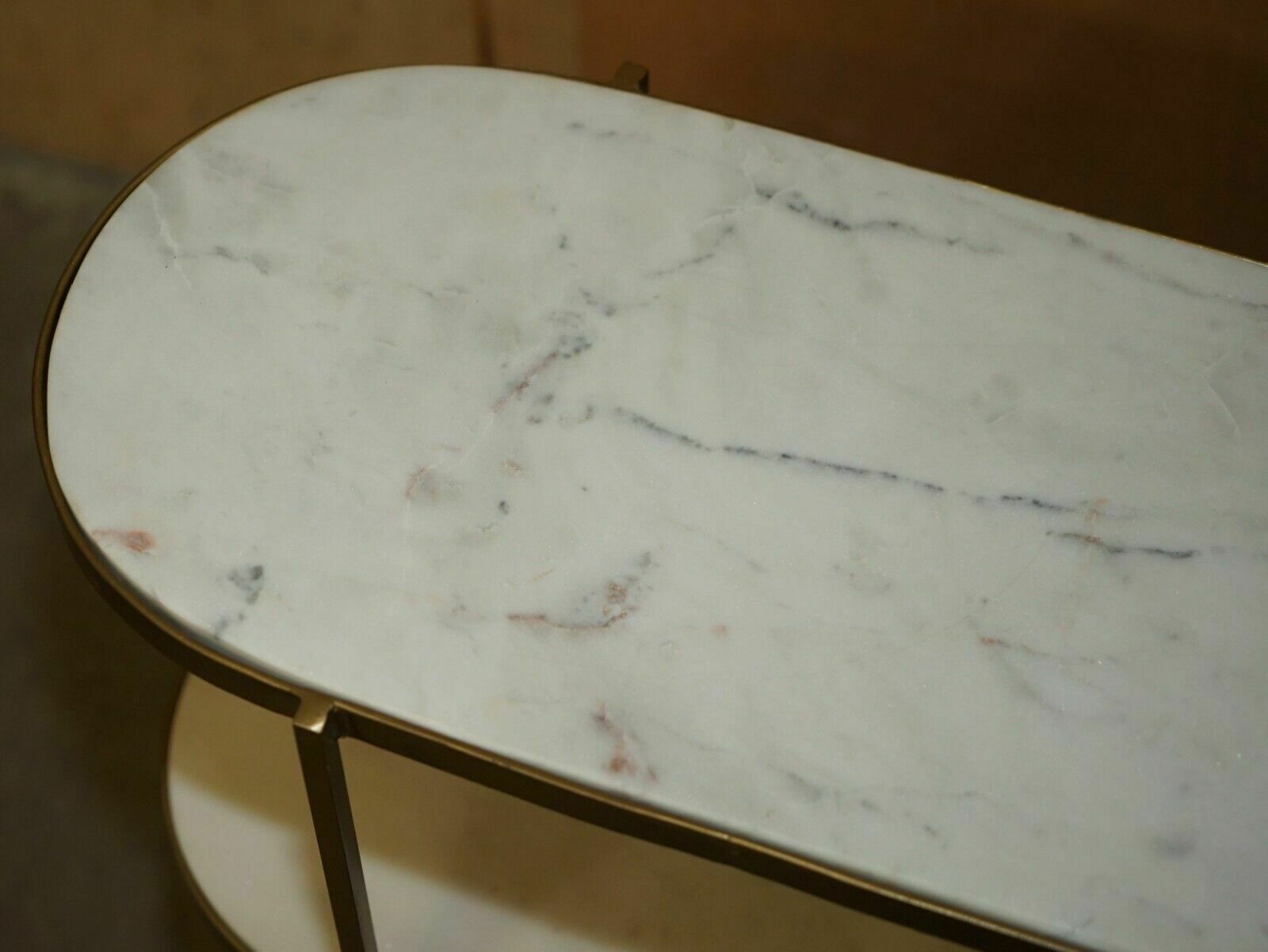 photo buy Pair Of Vintage Italian Carrara Marble Three Tiered Side Table Sized Etageres