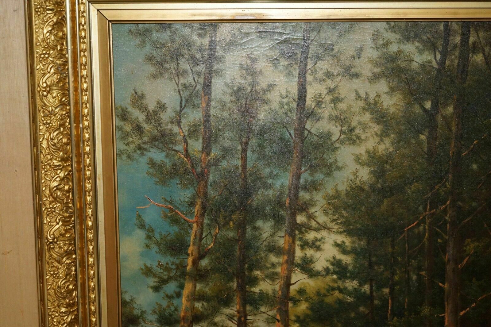 128cm Tall Continental Painting Of A Forest, Mother & Daughter Metal Gilt Frame photo buy