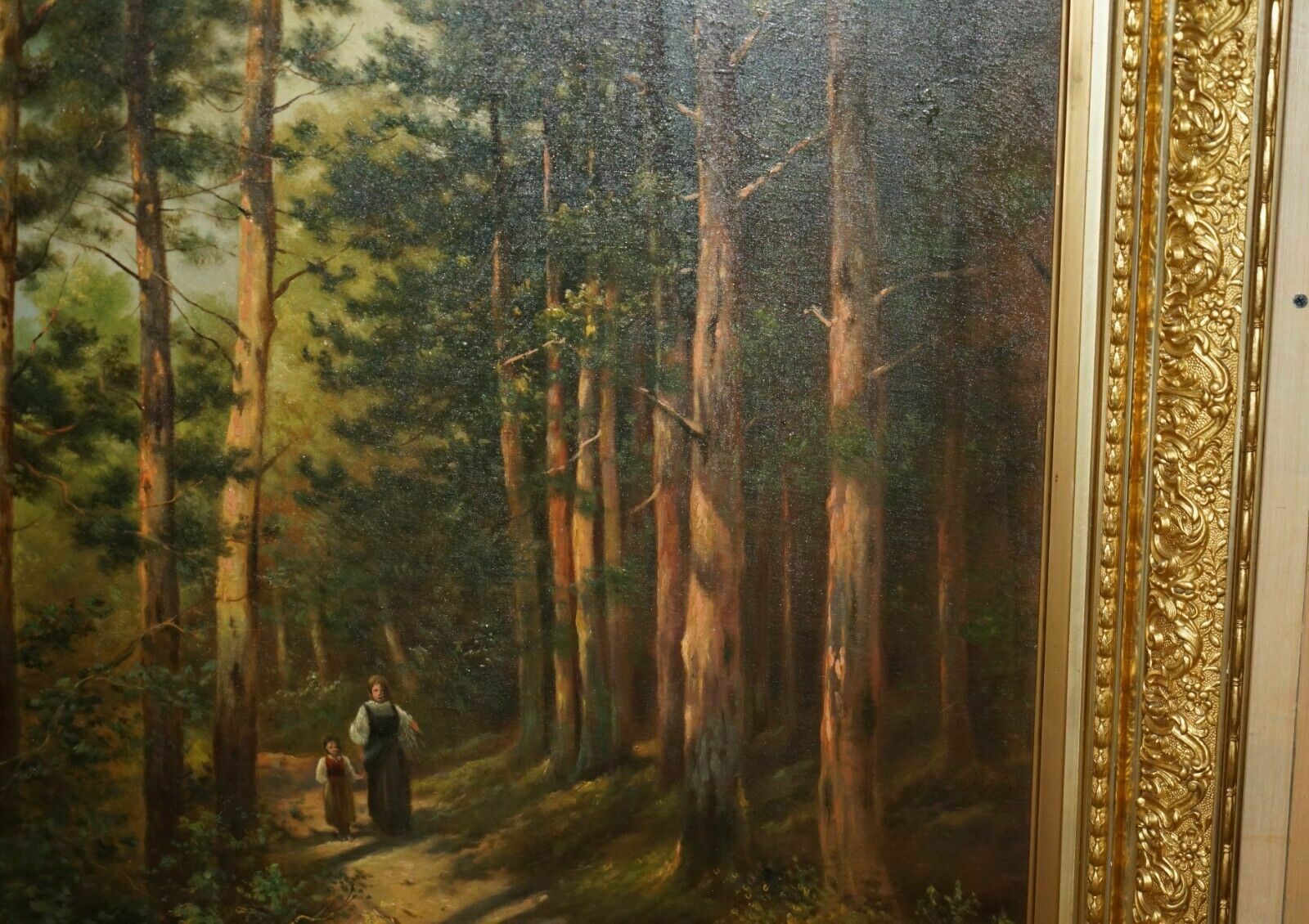 photo furniture 128cm Tall Continental Painting Of A Forest, Mother & Daughter Metal Gilt Frame